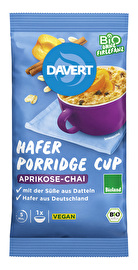 Der Hafer Porridge Cup Aprikose-Chai von Davert ist eine nährstoffreiche und ballaststoffreiche Frühstücksoption, die sich im Handumdrehen zubereiten lässt.