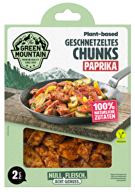 Die Paprika Chunks von Green Mountain - eine Ode auf die Paprika! Nicht zu feurig, aber doch herzhaft kommen diese veganen Schnetzel in einer fruchtigen Paprika-Marinade daher.