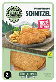 Das vegane Schnitzel von Green Mountain auf Basis von Soja- und Weizeneiweiß kommt in einer herzhaften Panade daher und lässt sich leicht und vor allem schnell in der Pfanne zubereiten.