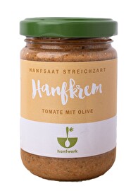 Die Hanfkrem, die ans Mittelmeer erinnert – Zirpen zirpen in Zypressen, der Duft von wildem Rosmarin, Olivenhaine und goldgelbe Felder… Etwas davon findet man in jedem Glas Hanfkrem Tomate Olive von Hanfwerk.