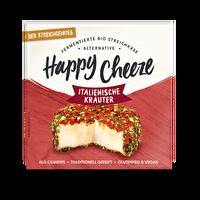Bella Italia ist hier kreisrund und passt auf einen Teller sowie ganz fantastisch auf ein Stück Brot. Man könnte fast denken, wenn Happy Cheeze in dieser Sorte Der Gereifte Italienische Kräuter die köstlichsten Aromen Italiens schon alle auf unserem Teller versammelt hat, dann müssten wir gar nicht mehr über den Tellerrand hinausschauen.