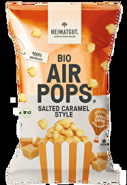 Die Bio AirPops Salted Caramel Style von Heimatgut – luftig gepopptes Popcorn mit knuspriger Schale und zartem Kern.