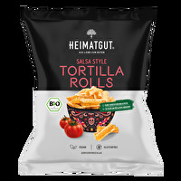 BIO Tortilla Rolls Salsa Style von Heimatgut eignen sich durch ihre besondere gerollte Form perfekt zum Dippen.