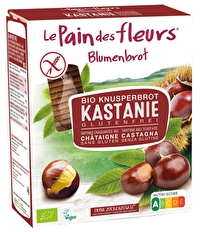 Die leckeren Blumenbrot Scheiben Kastanien von le pain des fleurs sind eine Revolution des Knäckebrotes und basieren auf glutenfreiem Reis- und Kastanienmehl.
