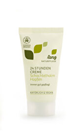 Die 24-Stunden-Creme Schachtelhalm Hopfen von Lenz Naturpflege eignet sich als Tages- wie auch als Nachtcreme.