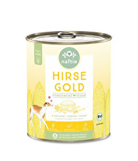 In dem Hirse Gold von naftie befinden sich neben Hirse auch Linsen, Erbsen, Spinat und Äpfel.