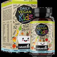 Dieser Vitaminkomplex Daily Vegan for KIDS Vitamine & mehr von natural aid wurde speziell für einen veganen oder vegetarischen Lebensstil von Kindern und Schwangeren entwickelt.