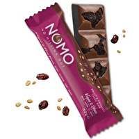 Mit dem Fruit & Crunch Choc Bar hat Nomo einen Riegel kreiert, der knusprige Reiscrispies, saftige Rosinen und cremige Schokolade vereint.