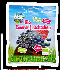 Die Bio Beerenfrüchtchen von Ökovital sind mit echtem Fruchtsaftgehalt aus Fruchtsaftkonzentrat und besitzen gleich 30% weniger Zucker.