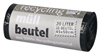Der Müllbeutel mit Zugband von Packs-Bio-Ein sind aus 100 % recycelter Kunstsstoff-Folie. Bei einer Größe von 45x50cm finden 20 Liter Müll platz.