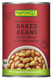 Der Klassiker des englischen Frühstücks: Die Baked Beans - Weiße Bohnen in Tomatensauce von Rapunzel sind fix & fertig zubereitet.