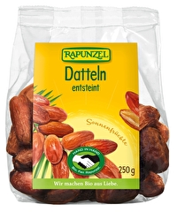 Die goldenen bis bernsteinfarbenen Datteln von Rapunzel haben ein besonders saftiges, bissfestes Fruchtfleisch.