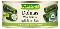 Die mit Reis gefüllten Dolmas Weinblätter von Rapunzel sind eine saftig-frische Spezialität aus der orientalischen Küche.