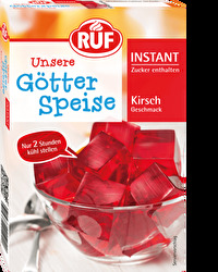 Die Instant Götterspeise Kirsch-Geschmack von RUF lässt sich sehr einfach mit Wasser anrichten und ist fast auf der Stelle einsatzbereit - der perfekte Nachtisch auf die Schnelle!