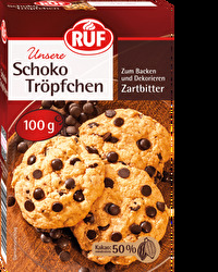 Mit den Schoko Tröpfchen Zartbitter von RUF wird jedes Gebäck zum reinsten Schokogenuss.