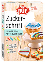 Mit der RUF Zuckerschrift aus natürlichen Pflanzenfarben kannst du nun deine Kekse, Plätzchen und Kuchen jetzt in bunte Kunstwerke verwandeln.