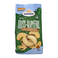 Die zart-mürben Dinkel Nuss-Kipferl von Sommer werden mit feinen Haselnüssen und echter Bourbon-Vanille gebacken.
