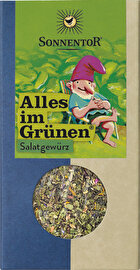 Das Alles im Grünen Salatgewürz von Sonnentor bringt Aufregung und bunte Farben in deine Salatkreationen, Aufstriche und Gemüsepfannen.