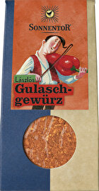 Das perfekte Gewürz für Deinen veganen Gulasch! in Laszlos Gulaschgewürz Tüte von Sonnentor sorgen Knoblauch, Kümmel und Paprika für die typisch ungarische Würze.