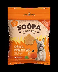 Die Healthy Bites Carrot & Pumpkin von Soopa sind kleine Leckerlies für Deinen Liebling! Die Inhaltsstoffe des Kürbis sind gut für die Haut und helfen auch gegen Parasiten und Würmer. Jetzt günstig bei kokku im Veganshop bestellen!