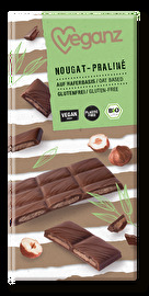 Die Nougat-Praliné Schokolade von Veganz ist die perfekte Verschmelzung aus Nougat und Schokolade.