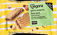 Die Waffelschnitte Haselnuss von Veganz vereint knusprige Waffel mit cremiger Haselnussfüllung.