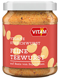 Wie feine Teewurst von VITAM - der vegane Teewurstersatz von VITAM kommt im Glas lange ohne Kühlung aus und verfügt über einen feinrauchigen Geschmack. Jetzt günstig bei kokku im Veganshop kaufen!
