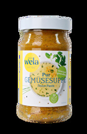Die Gemüsesuppe °Pur° von Wela ohne Palmöl dafür mit Raps- und Sonnenblumenöl bietet einen leckeren fein abgestimmten Bouillon-Geschmack ganz ohne Fleisch.