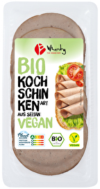 Veganer Aufschnitt nach Kochschinken-Art von Wheaty – Ein klassisches Fleischprodukt neu interpretiert, rein pflanzlich und herrlich saftig. Leicht geräuchert und vielseitig einsetzbar – ob kalt aufs Brot, in Salaten oder warm gebraten zu Pasta.