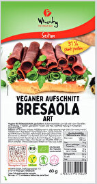 Veganer Aufschnitt Bresaola Art von Wheaty (ehemals Dry Aged Style) überzeugt mit mildem Geschmack und kommt ohne Chemie und künstliche Aromen aus.