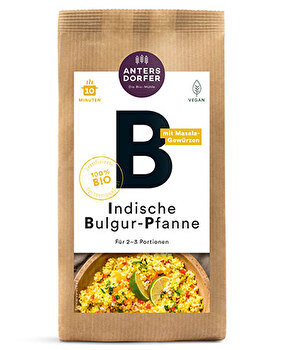 Die Indische Bulgur Pfanne von der Antersdorfer Mühle überzeugt durch die einfache Zubereitung und die hochwertigen Zutaten.