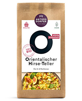 Der Orientalische Hirse Teller von der Antersdorfer Mühle ist wunderbar würzig und sättigt langanhaltend.