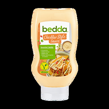 Die bedda Cheddar-Style Sauce in der praktischen Squeeze-Flasche von bedda überzeugt als Dip Alternative.