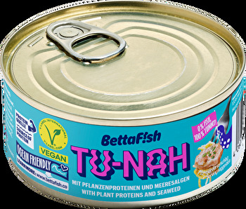 Der TU-NAH von BettaFish - das ist beste Thunfisch-Alternative aus Erbsen- und Ackerbohnenprotein mit Kapern in einem feinen Gewürzsud!