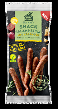 Die Snack Salami-Style mit Käsenote von Billie Green ist die perfekte, würzige Alternative für Käseliebhaber*innen. Traditioneller Geschmack trifft auf köstliche Käsenote.