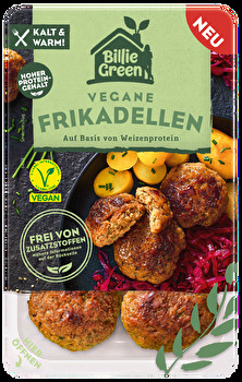 Die vegane Frikadelle von Billie Green ist außen goldbraun und beim Anbraten schön knusprig, innen herrlich locker und saftig.