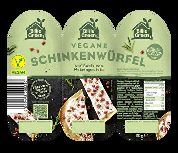 Die veganen Schinkenwürfel von Billie Green haben einen würzig, rauchigen Geschmack mit dezenter Knoblauch Note.