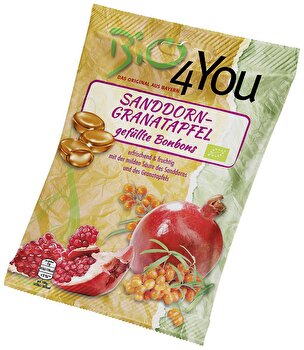 Bio4you °Sanddorn Granatapfel° gefüllte Bonbons sind erfrischend und fruchtig. Im Geschmack findet sich eine feine Säure von Sanddorn und Granatapfel.