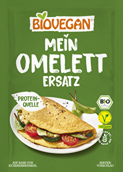 Mein Omelette-Ersatz von Biovegan wurde auf Basis von Kichererbsenmehl entwickelt und bietet so nicht nur einen tollen Omelett-Geschmack, sondern auch wertvolle Proteine. Schnell und einfach mit Wasser anrühren, in der Pfanne braten, nach Bedarf füllen - und genießen!