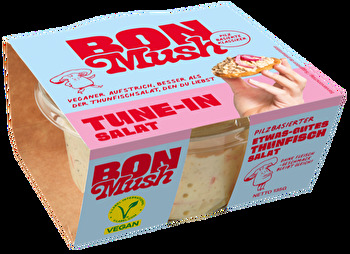 Mit dem Vegan Tune-in Salad von BonMush kannst du köstlichen Thunfisch Geschmack, ganz ohne Thunfisch genießen.