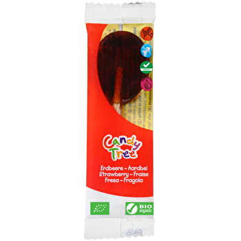 Der Bio Lutscher Erdbeere von Candy Tree besteht ausschließlich aus Maissirup, dem Fruchtdicksaft roter fruchtiger Erdbeeren und Apfel.