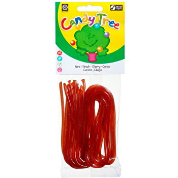 Die Kirschschnüre aus Fruchtgummi von Candy Tree kommen ganz ohne Gelatine, Pektine und Farbstoffe aus.