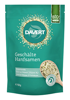 Die geschälten Hanfsamen von Davert überzeugen mit ihrem milden, nussigen Geschmack und bieten eine hervorragende Alternative zu Nüssen.