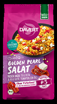 Die Golden Pearl Salat Trockenmischung von Davert bietet Dir in nur etwa 8 Minuten ein schnelles und köstliches Mahl.
