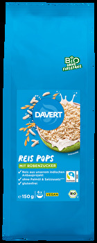 Reis Pops mit Rübenzucker von Davert – glutenfrei, vegan und angenehm süß. Mit mild aromatischem Fairtrade-Reis aus einem Anbauprojekt in Indien.