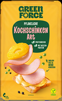 Herzhaft und delikat. Dafür braucht es kein Fleisch, dafür braucht es nur GREENFORCE und den veganen Aufschnitt Kochschinken Art.