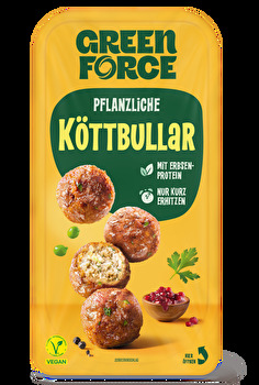 Vegane Köttbullar von GREENFORCE sind frittiert und eine kugelrunde Fleisch-Alternative.