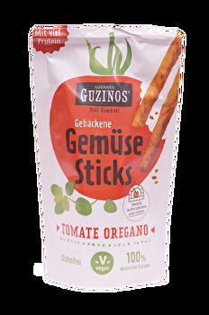 Mit dem Guzman's Guzinos gebackene Gemüsesticks Tomate Oregano ist das schlechte Gewissen beim Knabbern Geschichte.