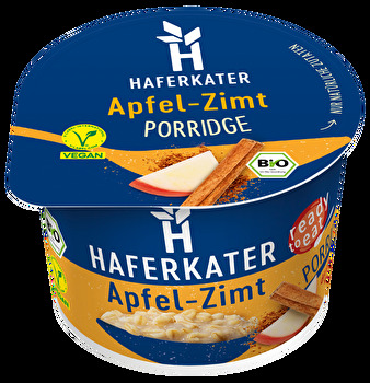 Das fertige Apfel-Zimt Porridge von Haferkater ist optimal für dich, wenn du auch an stressigen Tagen oder unterwegs auf dein morgendliches Porridge nicht verzichten willst.