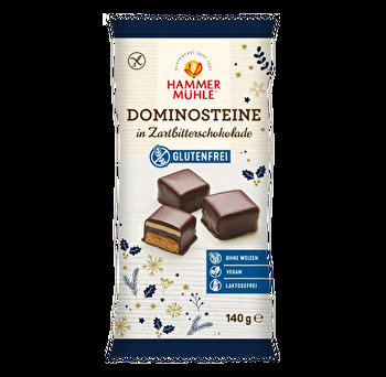 Der Verkaufsschlager zu Weihnachten – feine Dominosteine von Hammermühle nach traditioneller Rezeptur mit edlem Marzipan und leichter Apfelfruchtfüllung, umhüllt von aromatischer Zartbitterschokolade.